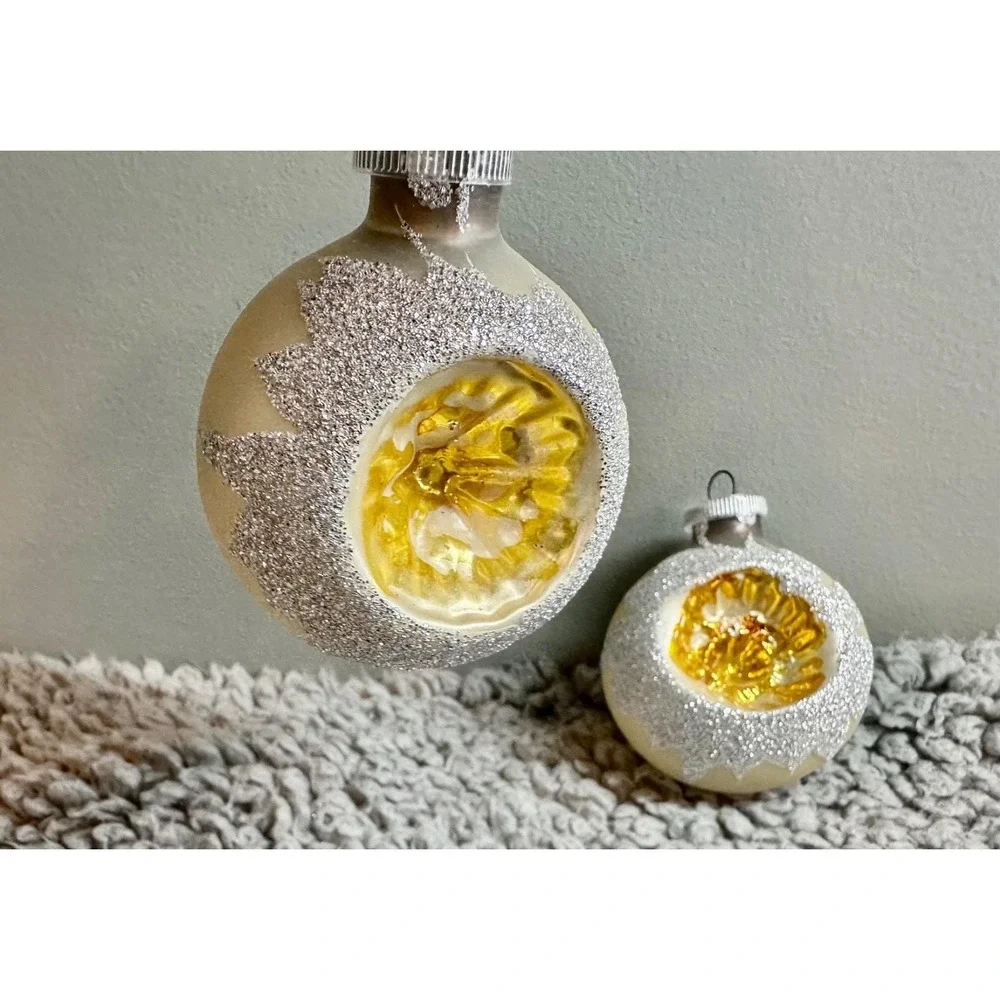 Vintage West Germany Glass Reflector Ornaments Set (5) Hand Painted Bavaria